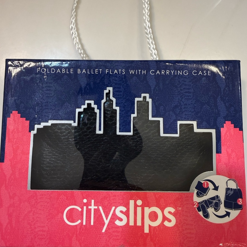 CitySlips Black Foldable Ballet Flats, NWOT, Sz 7-8.5